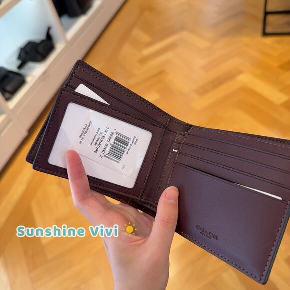 NWT Coach Men's 3-In-1 Wallet In Signature Canvas cw380 Black Currant - Picture 3 of 6